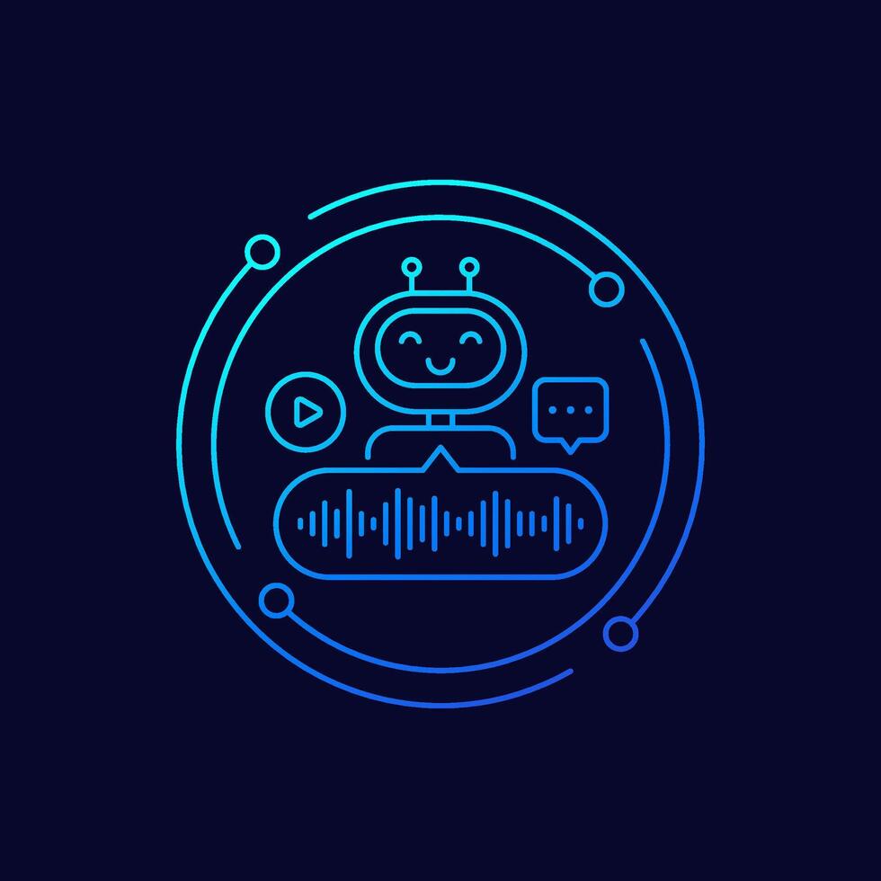 Voice assistant icon with a robot, linear design vector