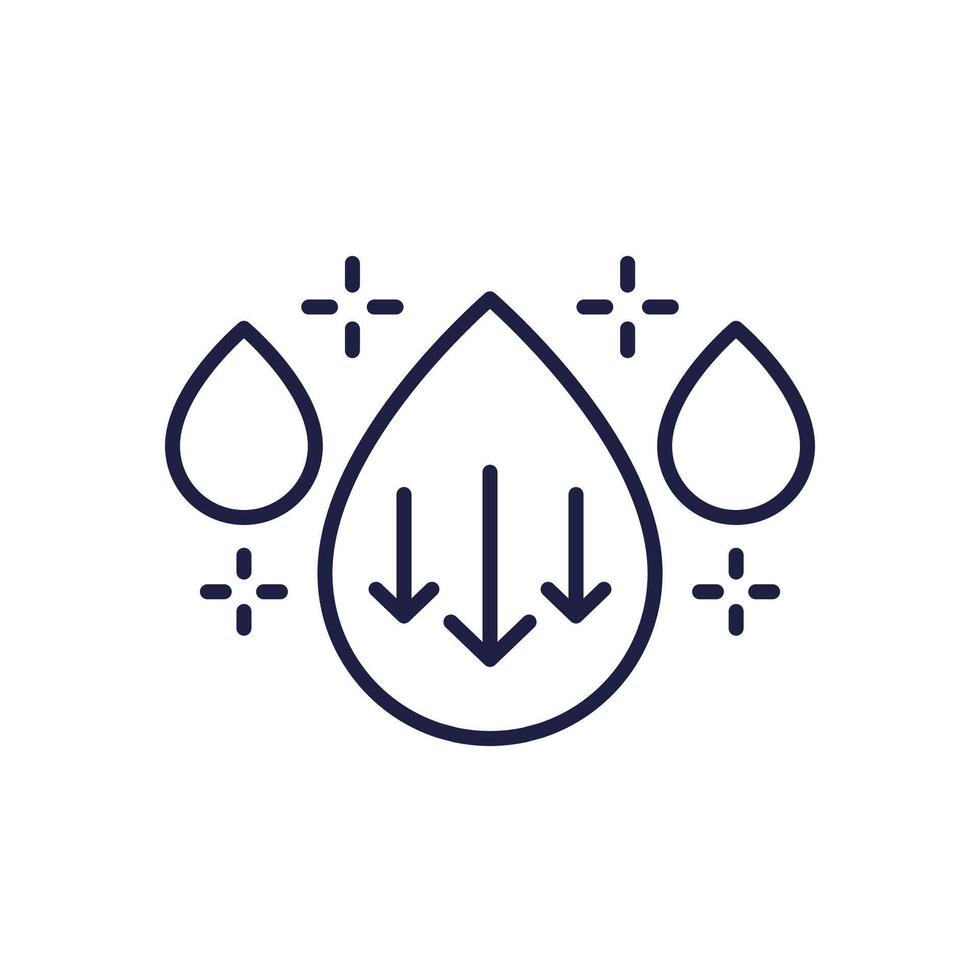 Reduce water consumption line icon, low water usage vector