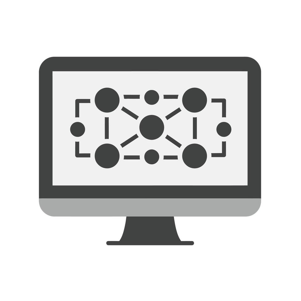 Digital supply chain management icon with a software solution diagram on a computer screen vector