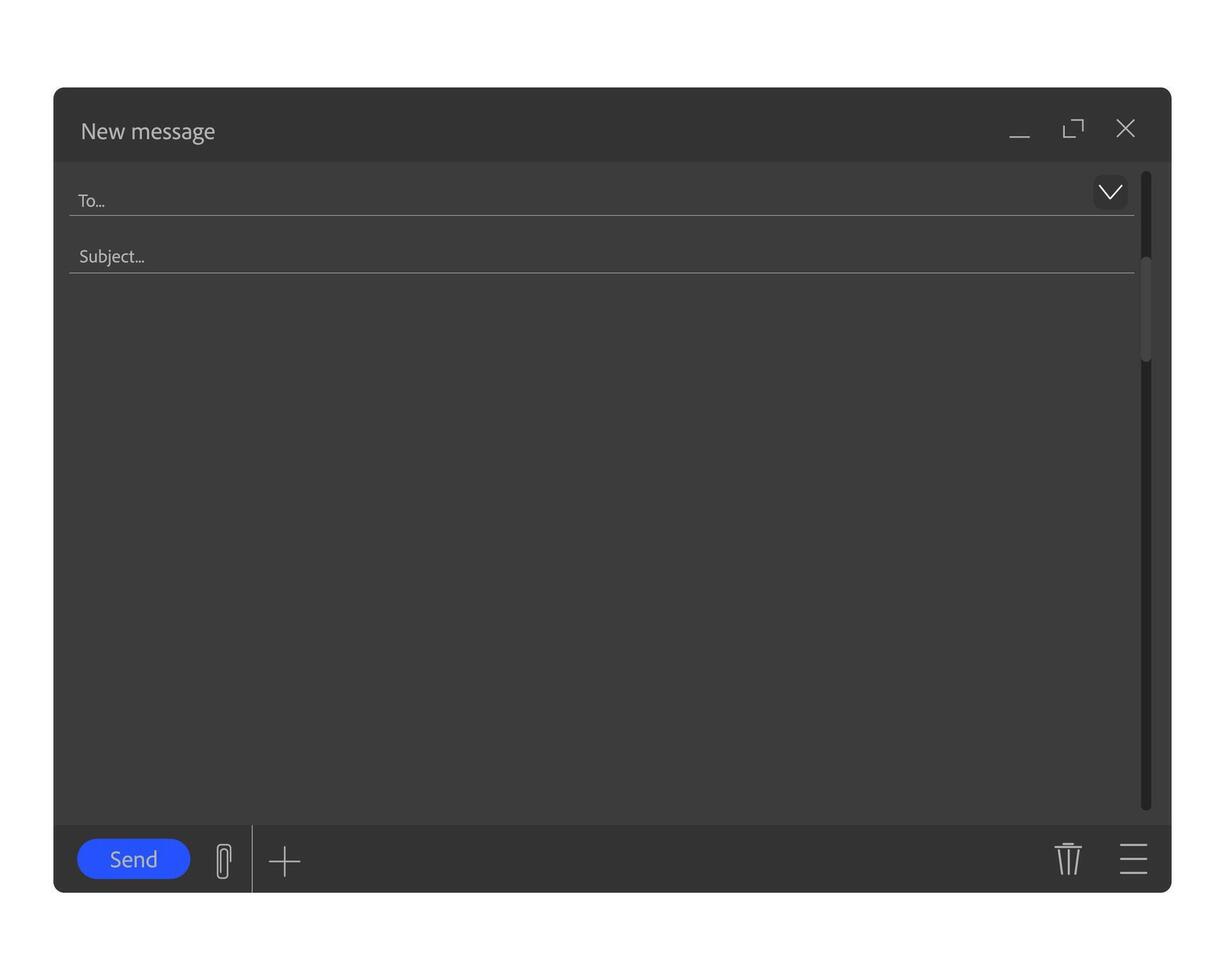 Email interface template of browser window, empty screen frame, blank layout, mockup. Subject and send to form. Simple site window templat vector