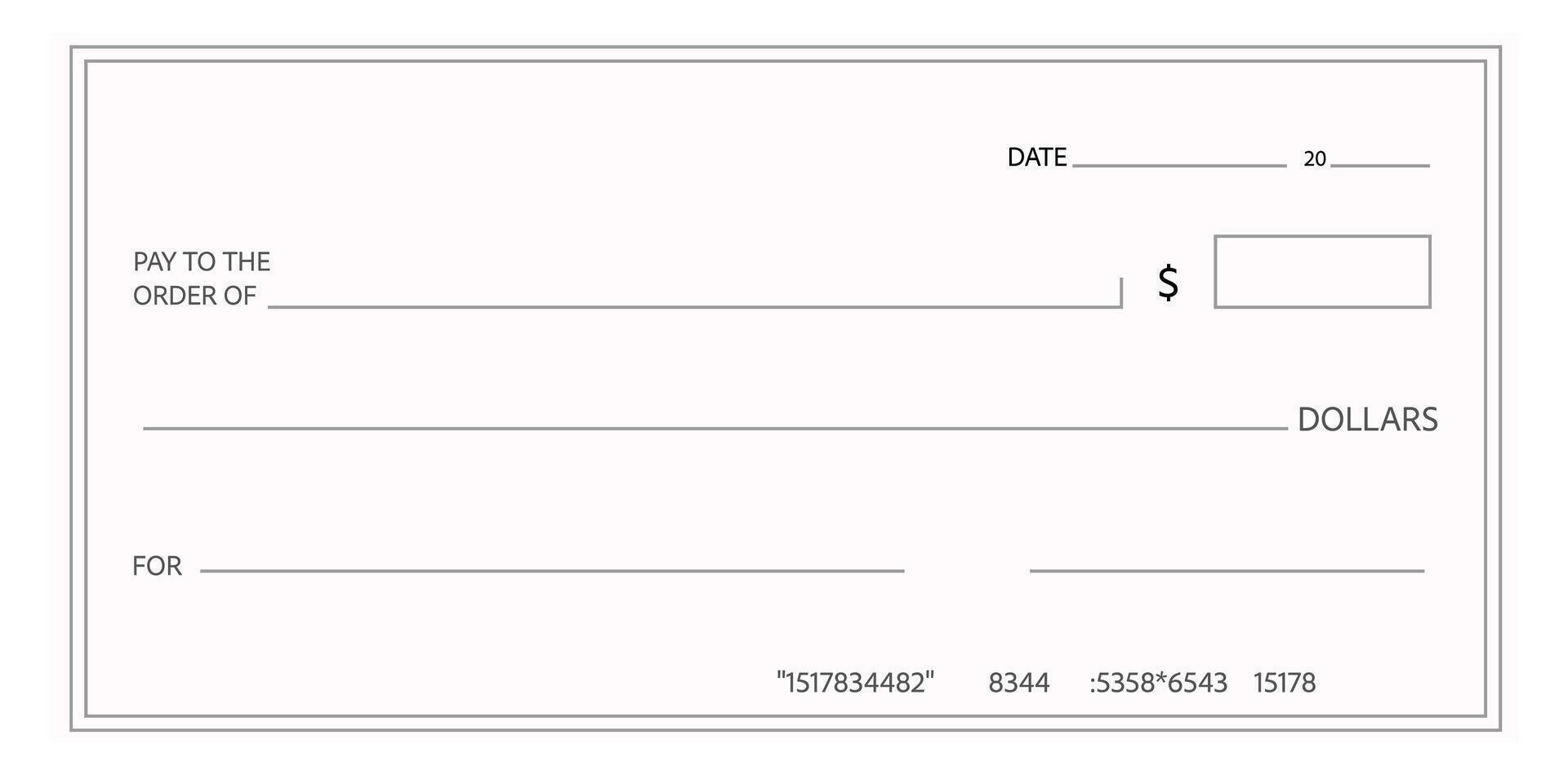 Bank check, checkbook blank cheque template, empty fields, grids to fill, mockup paper, payment. vector