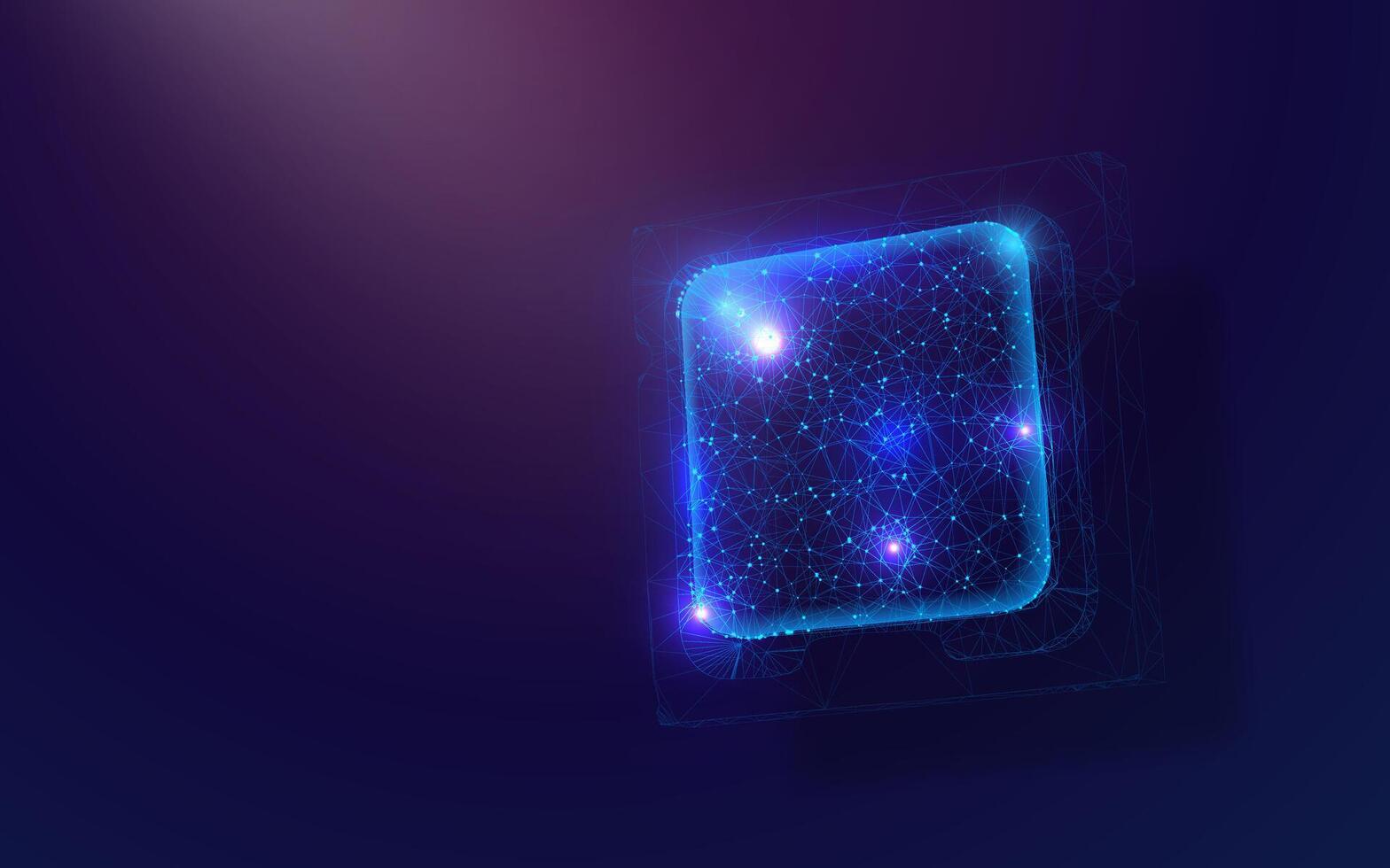 Low poly polygon wireframe CPU or GPU for computers. Futuristic digital technology concept vector