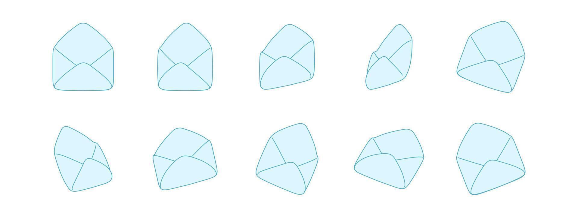 Mail letter icon 3D with paper envelope for email and post. This set shows envelope in different angles and perspectives. Isolated design for communication, online message and digital delivery vector