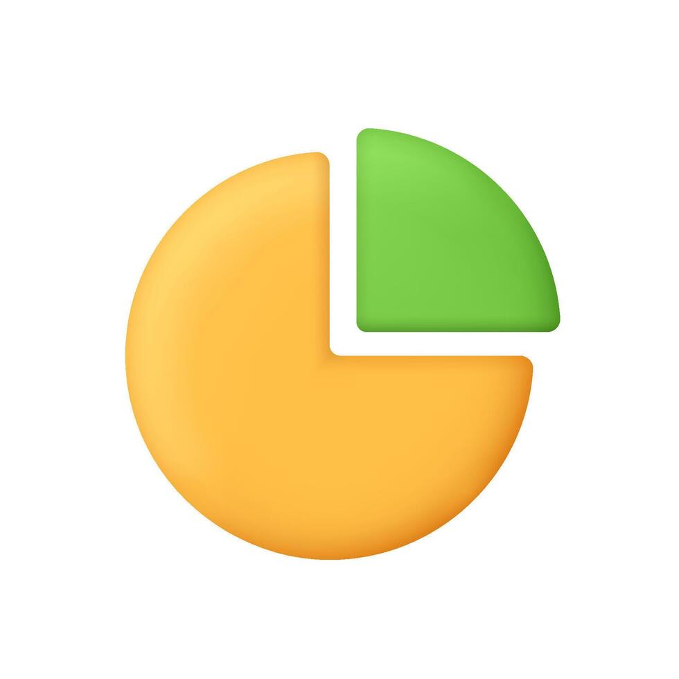 Pie chart with yellow and green segments. Presentation, infographic, analytics, financial planning, data analysis, statistics and business report concept. 3d icon. Cartoon minimal style. vector
