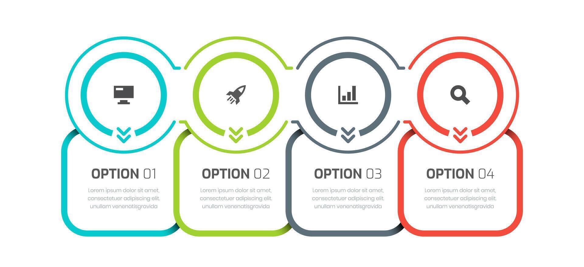 Business Timeline Infographic Presentation with Line Circle, 4 Options and Icons for Flowchart vector