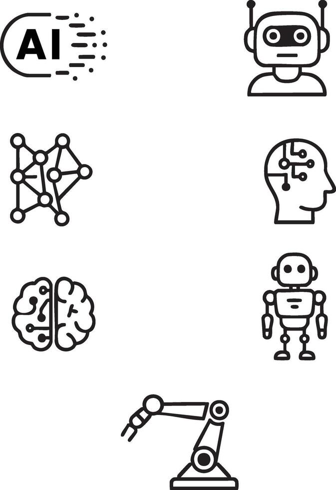 artificial inteligencia y robótica vectores línea icono conjunto ai, neural red, y automatización tecnología