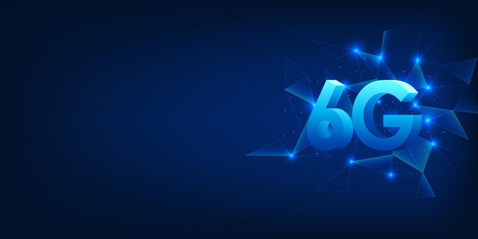 Futuristic 6G letters with digital network mesh background, symbolizing ultra-fast communication, IoT connectivity, and advanced data networks vector