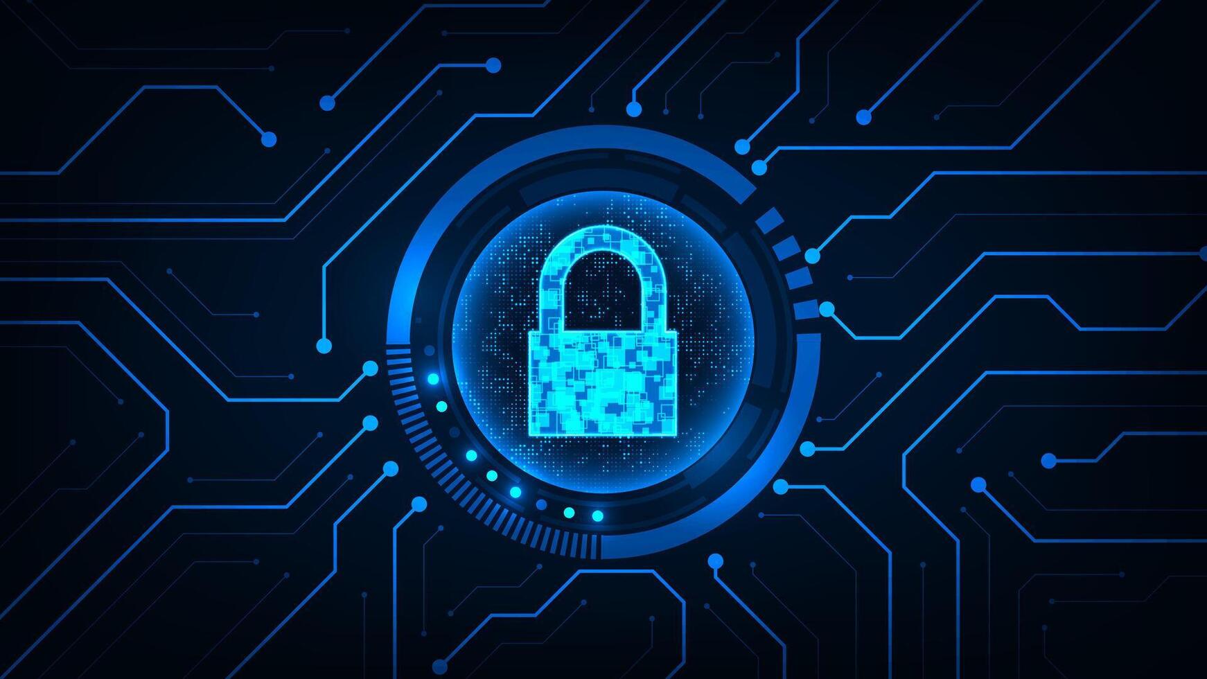 Digital padlock symbol on circuit background vector