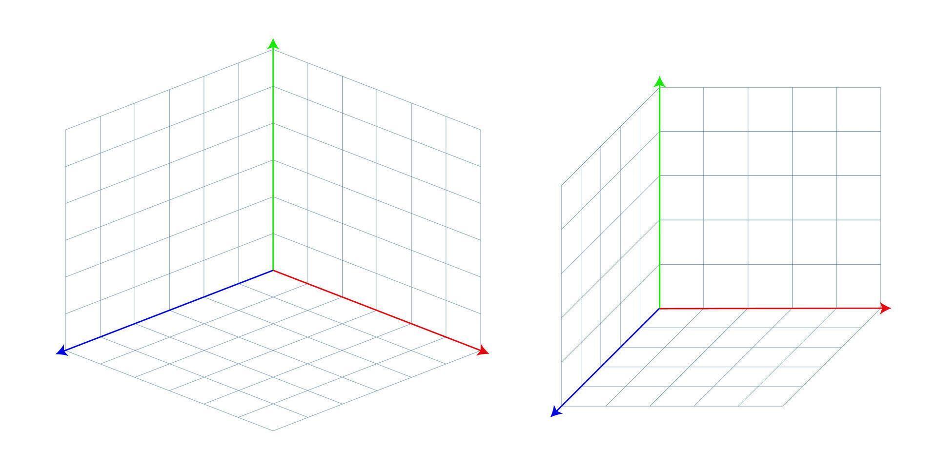 3d cartesian coordinate grid with X Y Z axes. Three dimensional math system illustration. Abstract geometric wireframe background isolated on white. Educational design for science vector