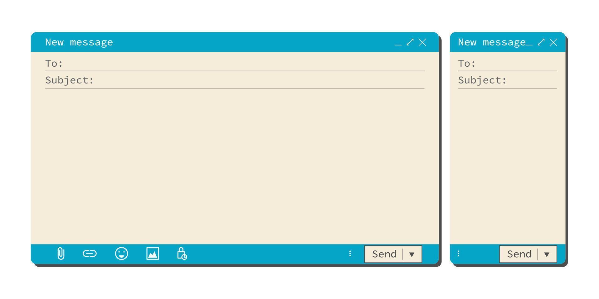 Blank email screen interface on laptop and phone. Web browser mail mockup with message field and send icon. Modern internet communication ui layout template illustration design vector