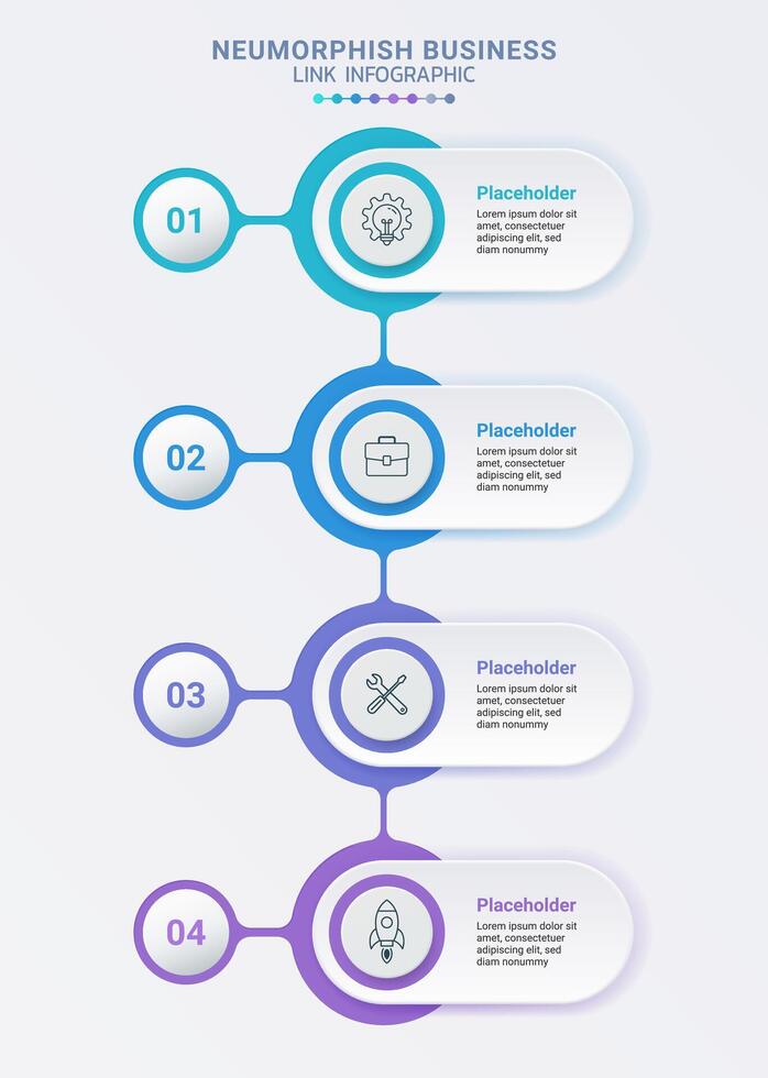 A modern 4 Step Connected Neumorphism Infographic diagram template background. vector