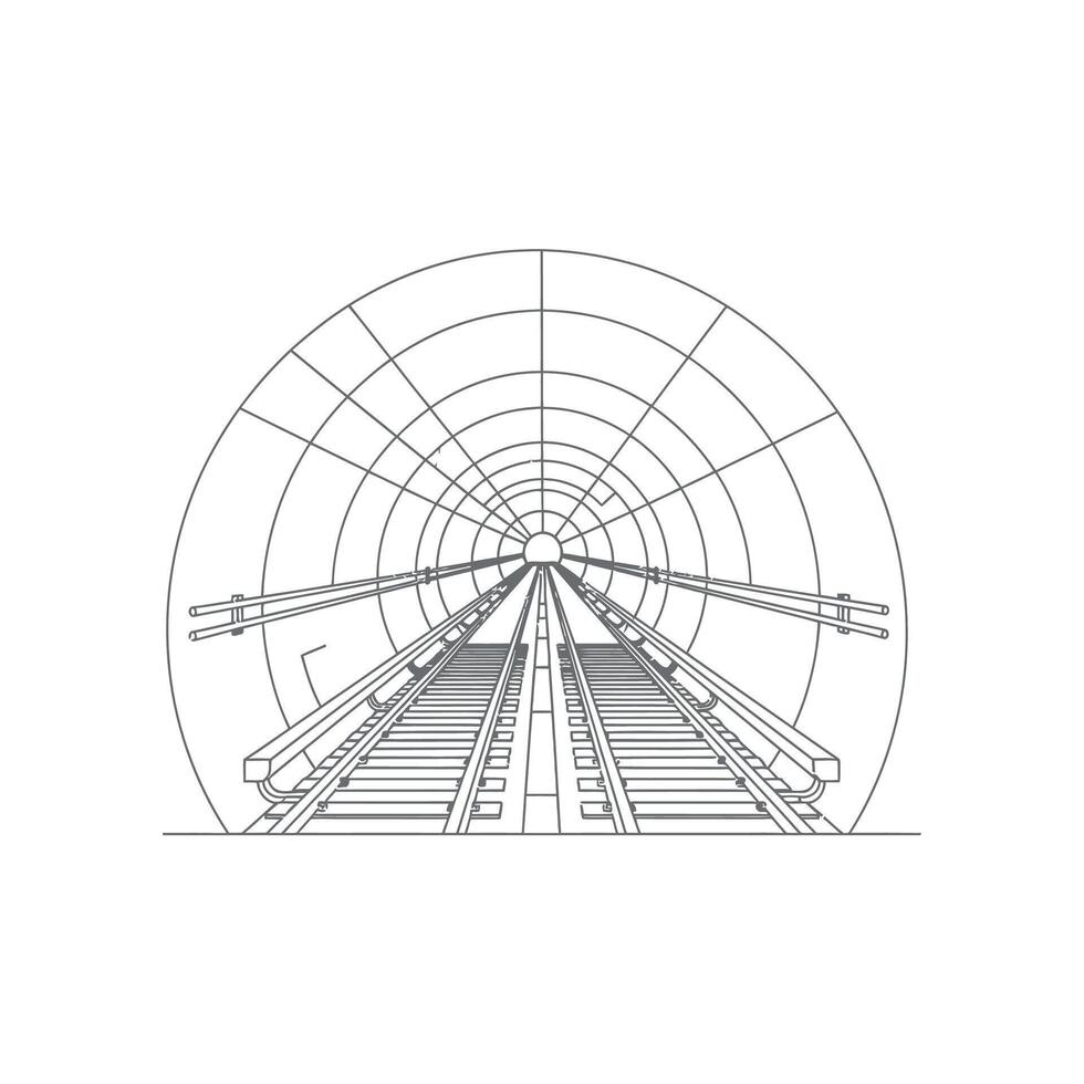 Railway Tunnel Perspective A Linear Illustration of Tracks and Structure vector