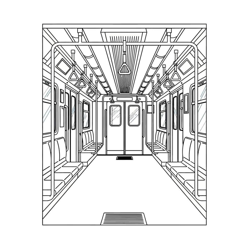 Inside a modern subway train carriage A clean and empty interior with seats and windows vector