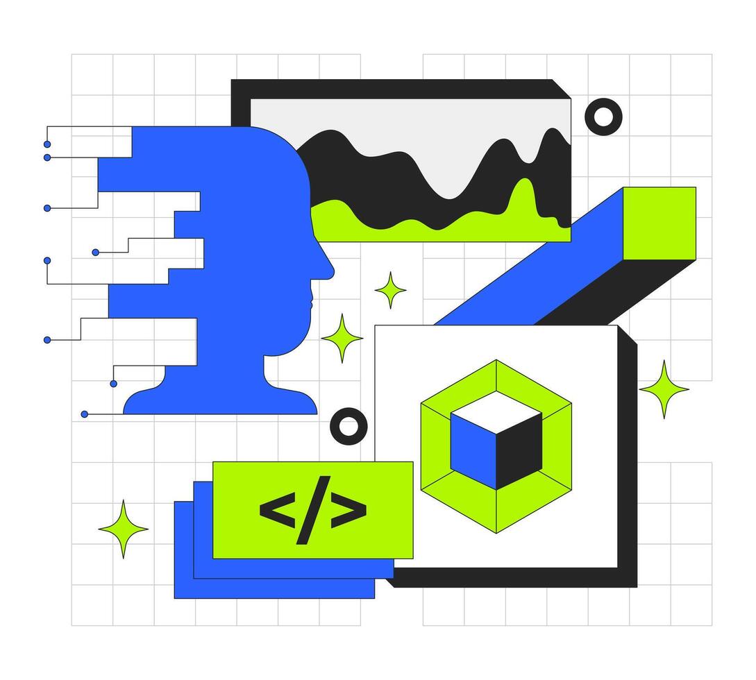 Web development 2D onboarding ui illustration. Tech driven algorithm, coding. Artificial intelligence and data science, programming cartoon concept isolated on white. Flat abstract metaphor vector