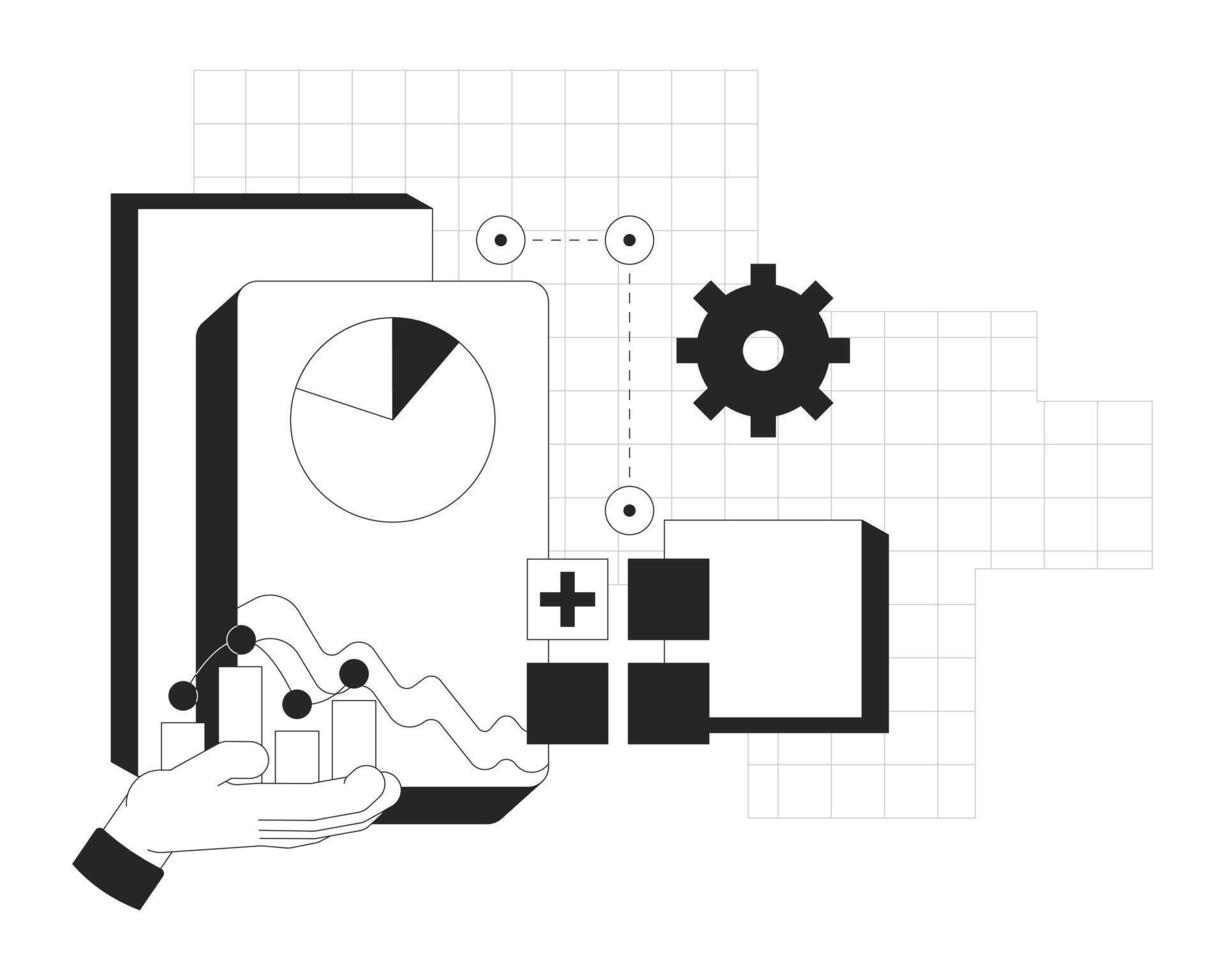 Data visualization line onboarding ui illustration. Visual analytics. Optimization chart graph. Operational tools. Business intelligence outline 2D concept isolated. Ink linear metaphor art vector