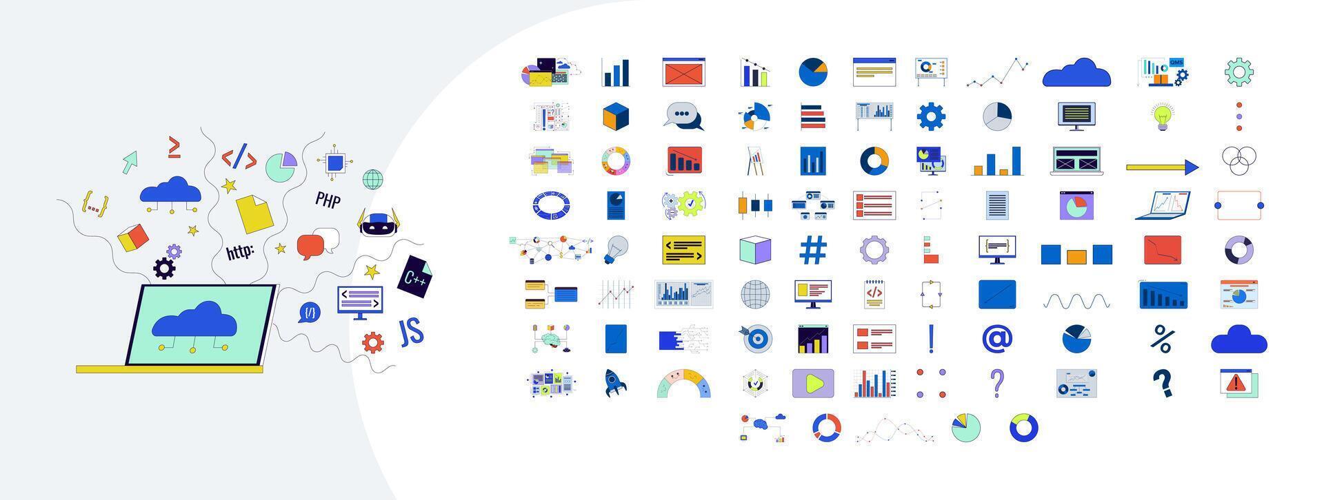 Cloud computing and data visualization icons vector