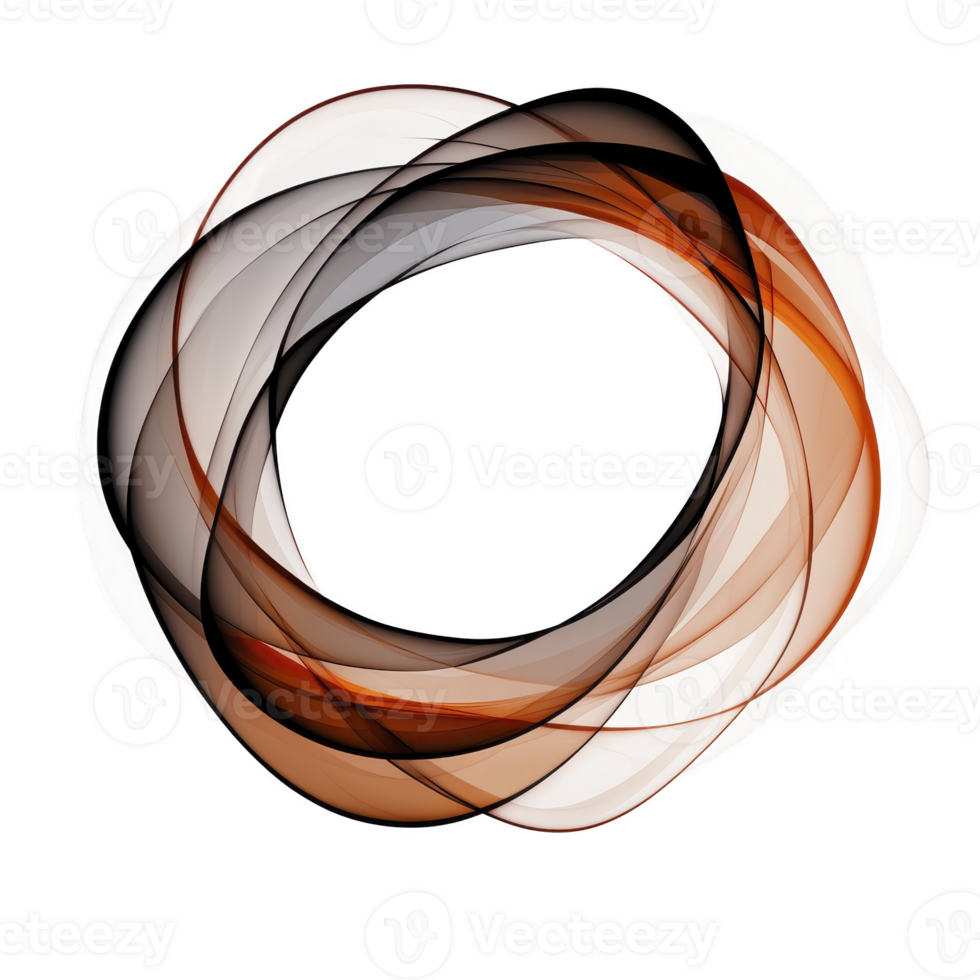 Abstract digital art featuring overlapping translucent loops in shades of brown, black, and white, forming circular pattern. design is dynamic and modern, evoking sense of movement and flow png