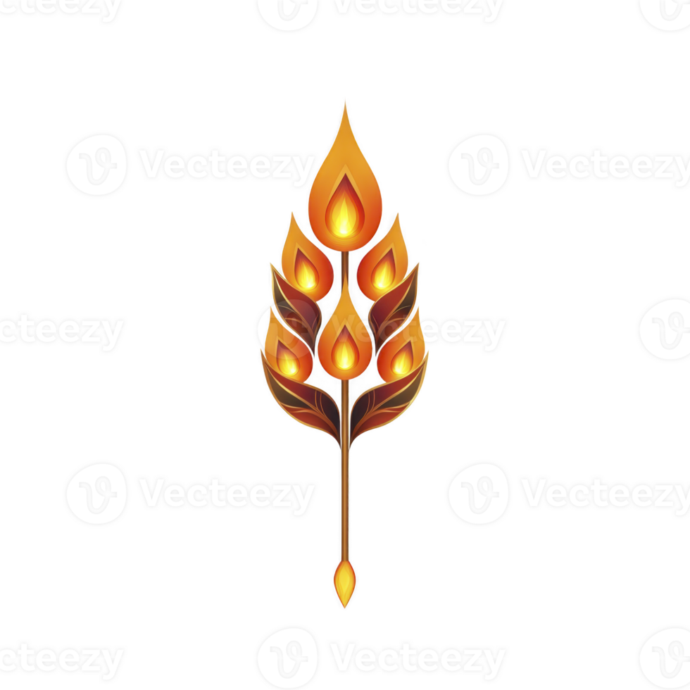 stylized flame design with multiple glowing elements resembling leaves, creating warm and inviting appearance. symmetrical arrangement and vibrant colors evoke sense of energy and light png