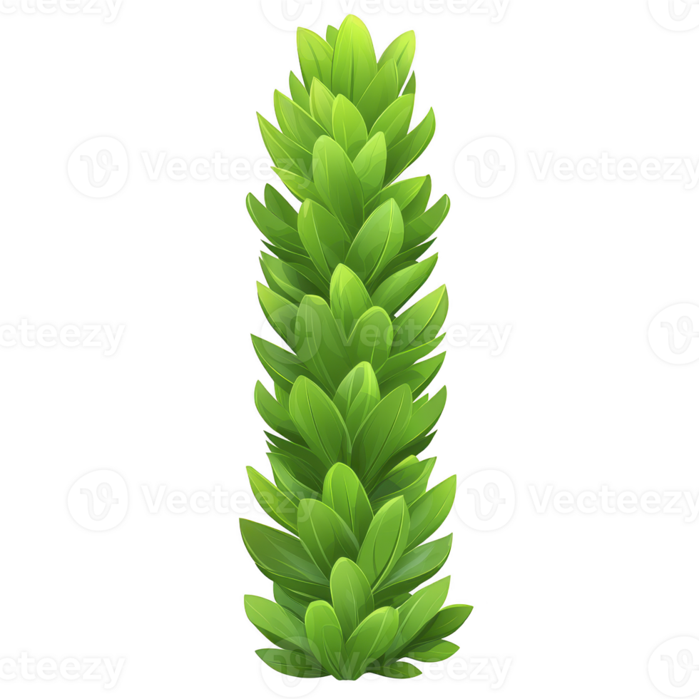 tall, vibrant green plant with layered leaves arranged in vertical pattern, creating lush and fresh appearance. plant structure is symmetrical and visually appealing png