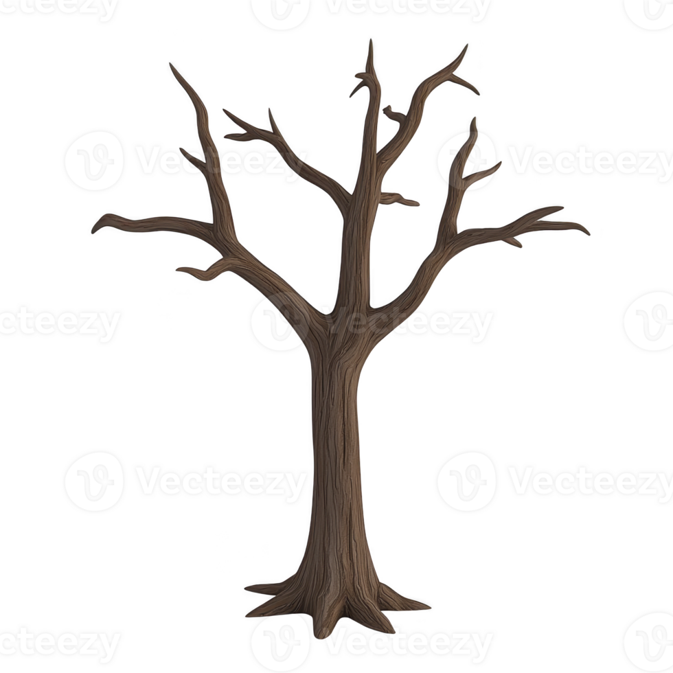 leafless tree with bare branches stands against plain background, showcasing its intricate structure and natural texture. stark simplicity evokes sense of calm and solitude png