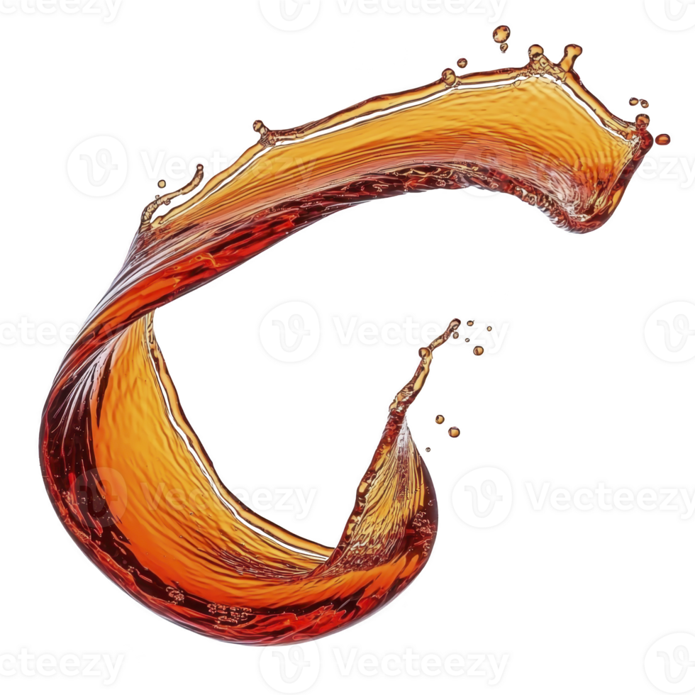 dynamic splash of orange liquid forms captivating swirl against transparent background, showcasing motion and fluidity. vibrant color and shape create energetic visual png