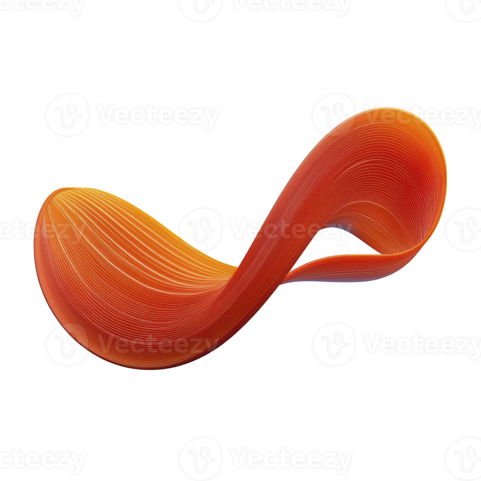 dynamic, abstract orange ribbon shape with smooth curves and flowing design, set against transparency background, evokes sense of movement and creativity png