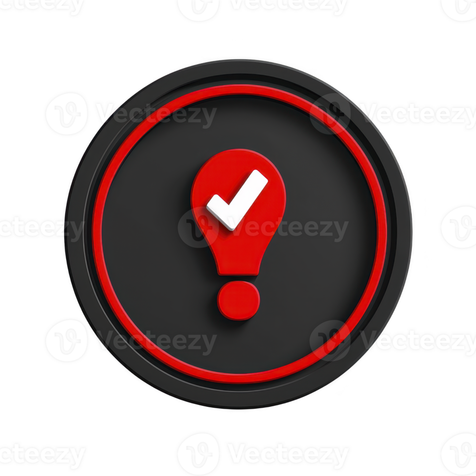 red exclamation mark with white check mark inside circular black and red border symbolizes warning or alert with positive confirmation. This icon can be used digital interfaces to indicate png