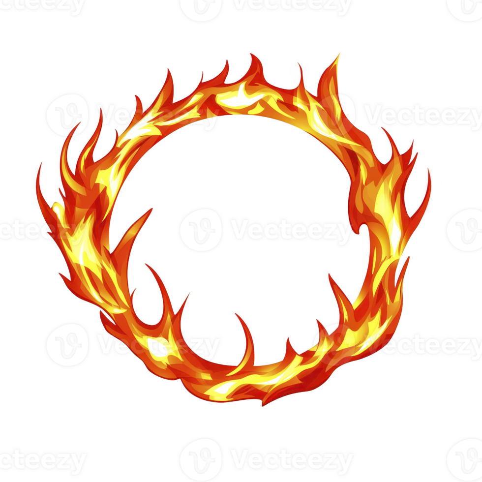 fiery ring of flames forms dynamic circle, with vibrant orange and yellow hues creating intense and energetic visual. flames flicker and dance, suggesting movement and power png