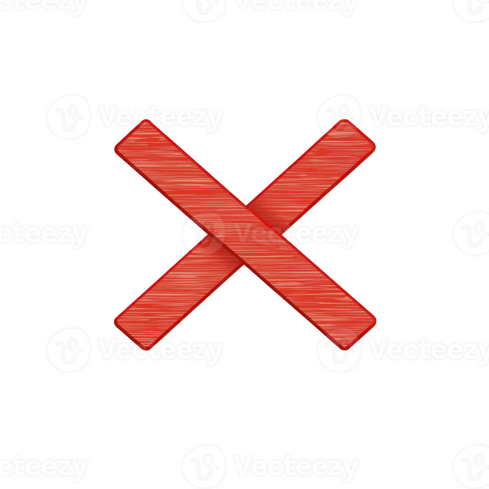 red cross symbol with textured design on transparent background, often used to indicate errors or cancellations. bold red color and diagonal lines create striking visual impact png