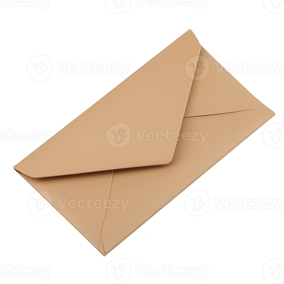 beige envelope is displayed against transparency background, showcasing its simple and elegant design. envelope is closed, highlighting its clean lines and smooth texture png