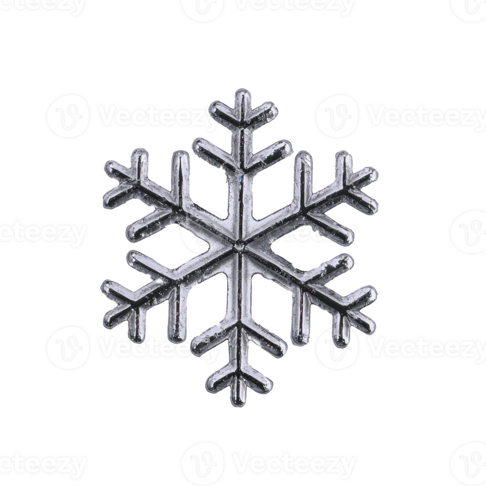 detailed silver snowflake with intricate patterns on transparency background, symbolizing winter and cold weather. metallic texture adds festive and elegant touch png