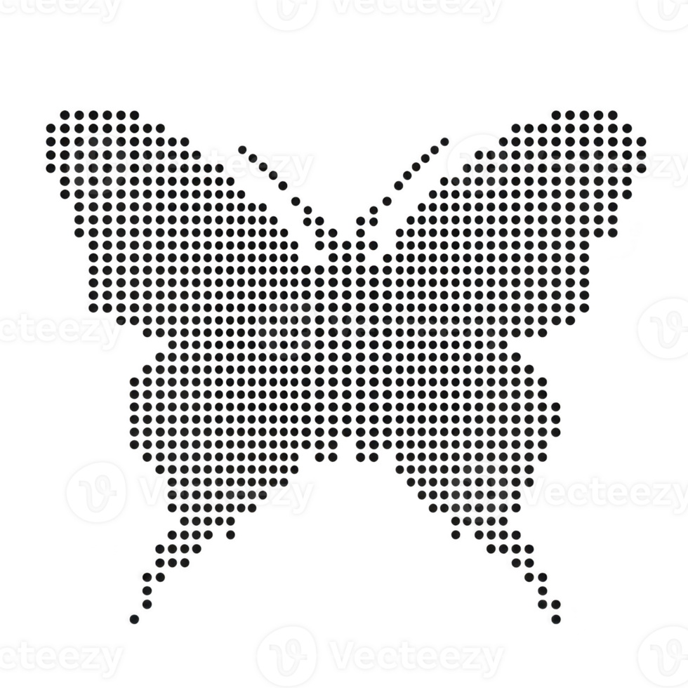 butterfly silhouette is creatively formed using pattern of small, circular dots, creating modern and abstract design against transparency background png