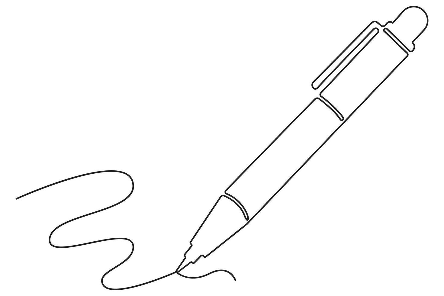 Line art illustration of a pen writing on paper with a smooth curve in a minimalist design vector
