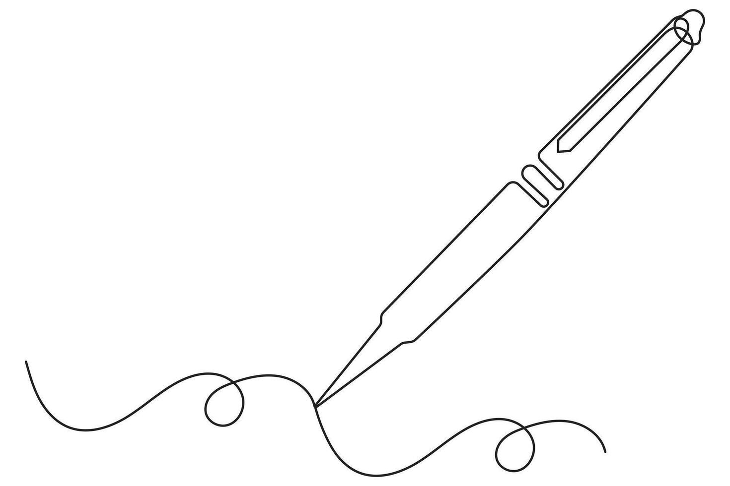 Simple continuous line art of a pen making a wavy mark on paper in minimalist style vector