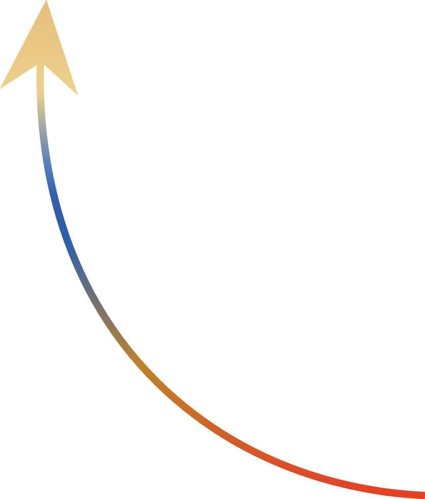Golden arrow ascending on a gradient curve against a transparent background vector