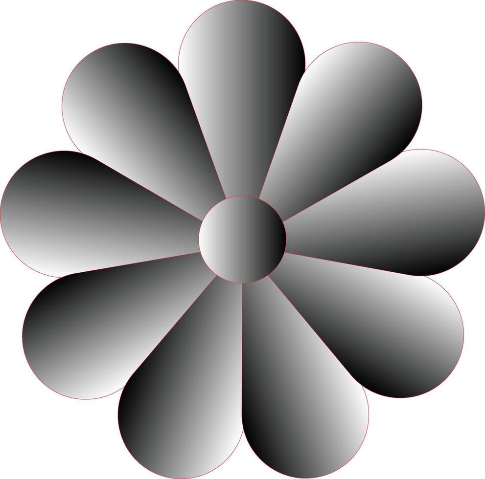 Abstract grayscale flower with eight petals and subtle shading vector