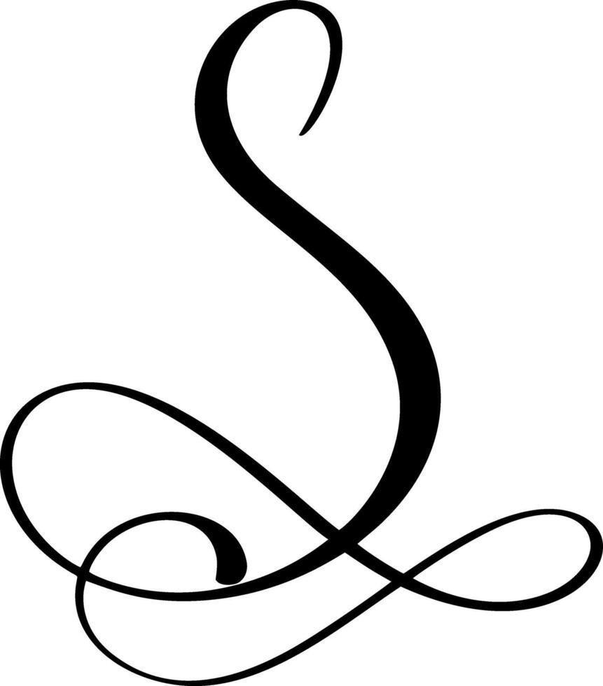 Black calligraphic letter S hand drawn forming part an elegant initial projects alphabet and design vector