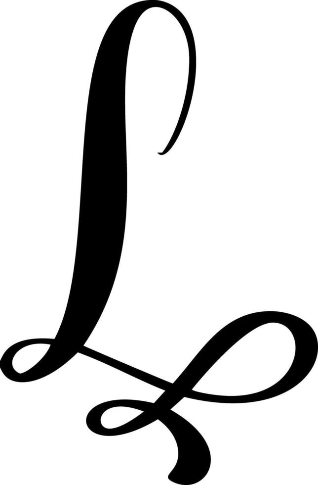 Black calligraphic letter L hand drawn forming part an elegant initial alphabet design projects vector