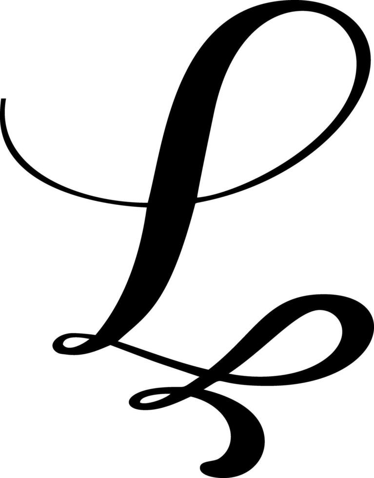 Black calligraphic letter L hand drawn forming part an elegant for initial alphabet projects design vector