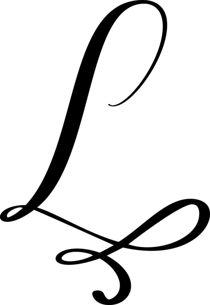 Black calligraphic letter L hand drawn forming part an elegant and projects alphabet initial design vector