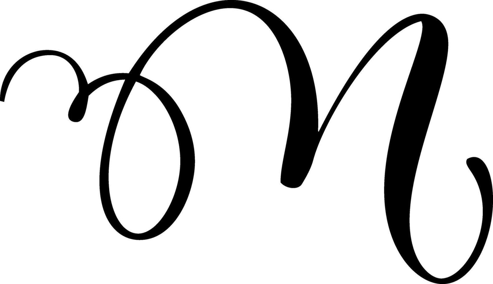 Black calligraphic letter m hand drawn forming part an elegant alphabet design for initial projects vector