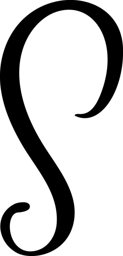 Black calligraphic letter S hand drawn forming part an elegant alphabet and design projects initial vector