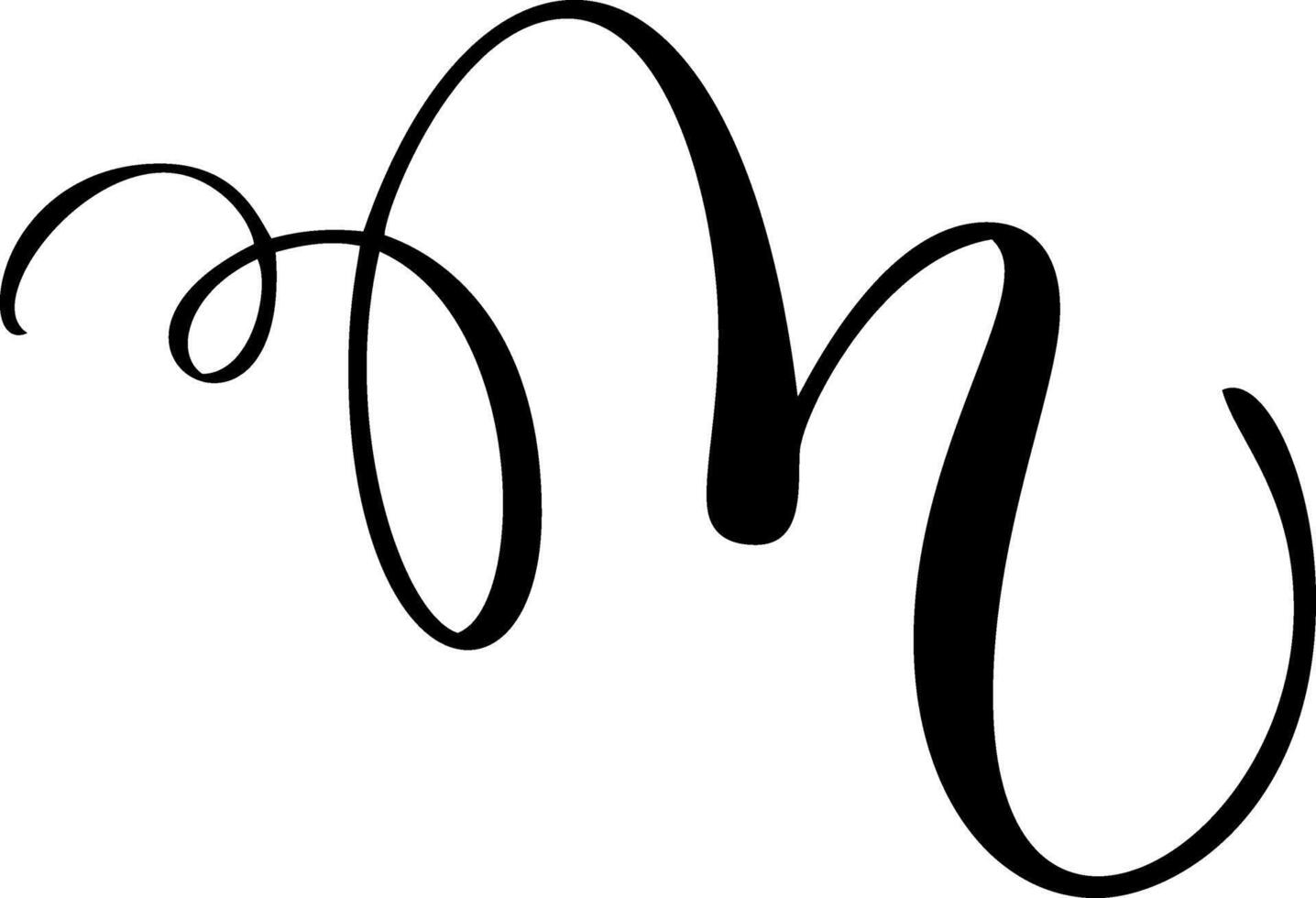 Black calligraphic letter m hand drawn forming part an elegant alphabet initial and projects design vector