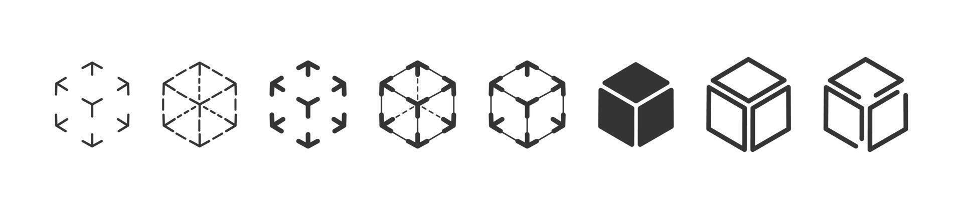 3D cube icon set. Cube icons. vector