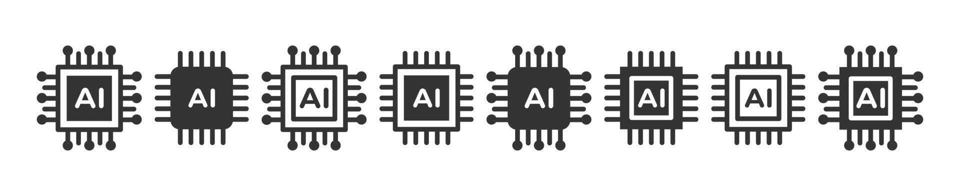 AI icon set. Artificial intelligence icons. Artificial intelligence microchip collection. AI chip vector