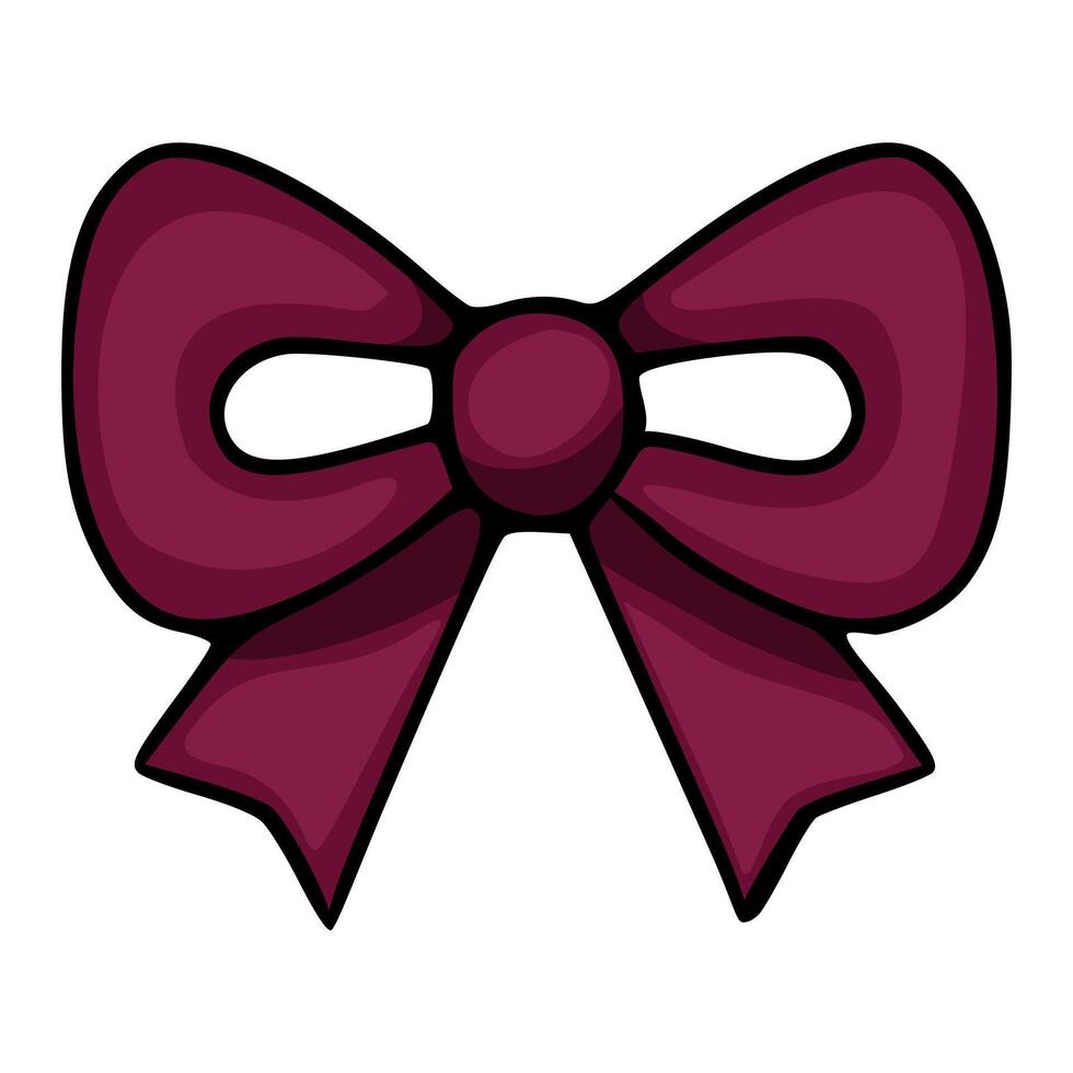 A simple, stylized plum-colored bow illustration with a bold black outline and subtle gradient shading, isolated on a clean white background. vector