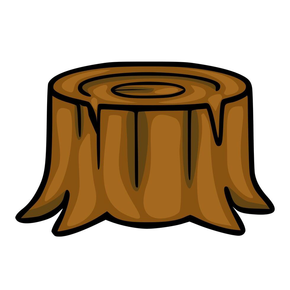 Stylized illustration of a brown tree stump with distinct rings and a textured bark surface, isolated on a white background. vector