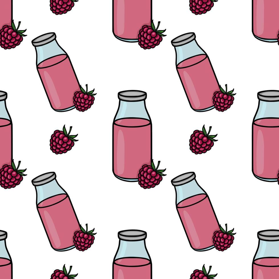 Raspberry juice bottle pattern vector