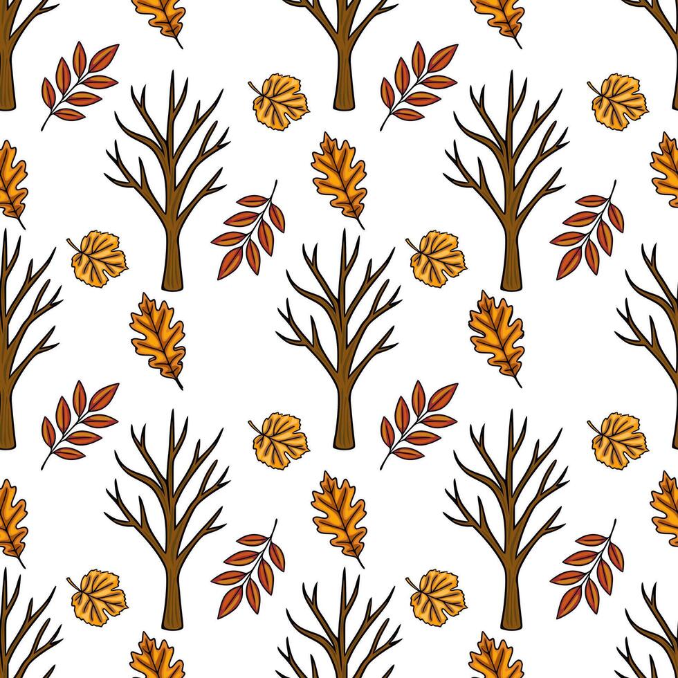 Autumn tree and leaf pattern vector