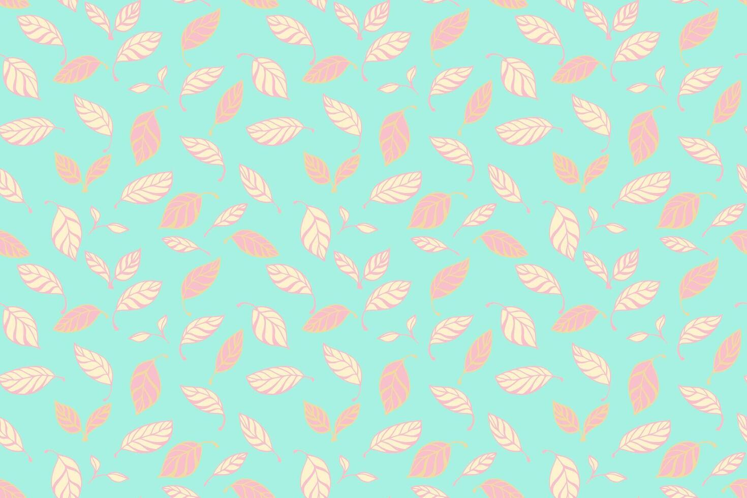 Seamless leaf pattern with soft pastel pink leaves on a light turquoise background. Elegant botanical design for fabric, wallpaper, wrapping, and surface print vector
